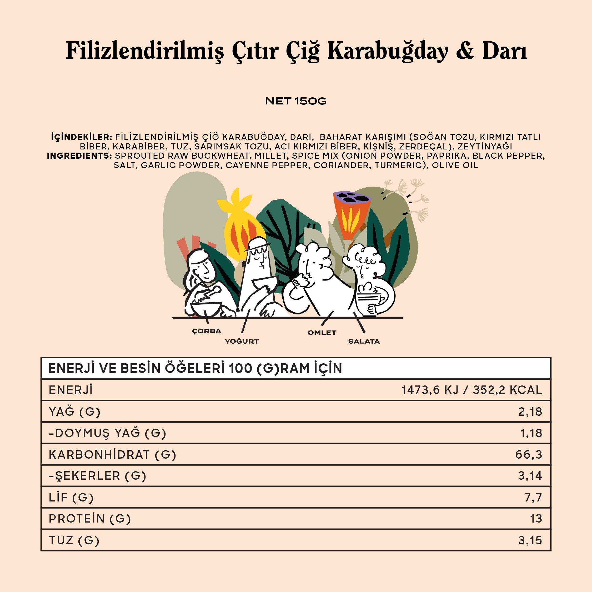 Filizlendirilmiş Çıtır Çiğ Karabuğday & Darı